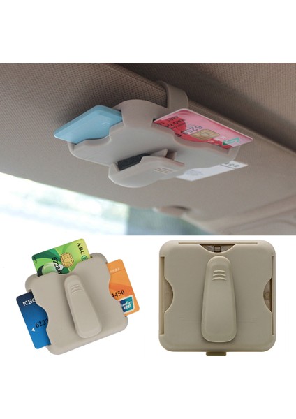 Araba Güneşliği Için Güneş Gözlüğü Tutucu Gözlük Tutucu Klipsli Kart Saklama Kılıfı-Bej (Yurt Dışından)