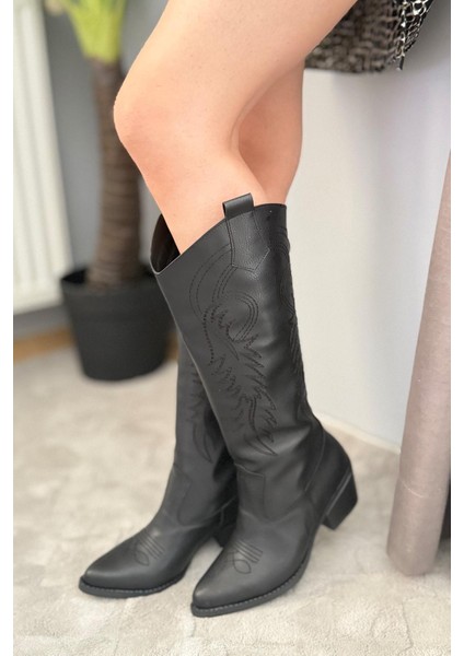 Kadın Jasire Siyah Deri Nakışlı Western Kovboy Cowgirl Bot Çizme fiyatları
