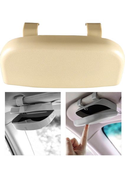 Gözlük Tutucu Manyetik Araba Güneşliği Gözlük Kutusu Düzenleyici Gözlük Saklama Kutusu-Bej (Yurt Dışından)