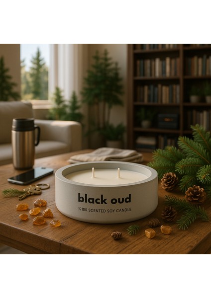 Dekoratif El Yapımı Yatay Mum : Çift Fitilli : Kokulu Soya Mum : Black Oud