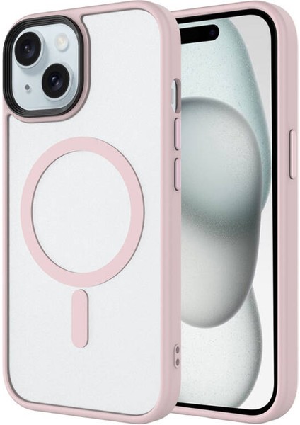 iPhone 15 Plus Kılıf Magsafe Özellikli ve Şerit Renkli Şık Velure Premium Sert Tpu Silikon Kapak