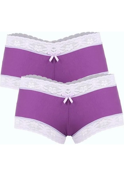 Kadın Pamuklu 2li Boxer Mor