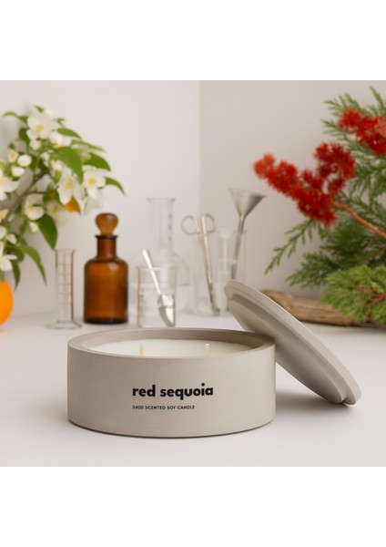 Dekoratif El Yapımı Yatay Mum : Çift Fitilli : Kokulu Soya Mum : Red Sequoia