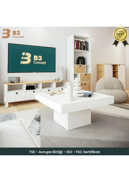 Nort Iı Serisi Modern Dekoratif Kare Salon Orta Sehpa Beyaz