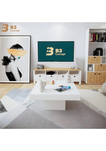 Nort Iı Serisi Modern Dekoratif Kare Salon Orta Sehpa Beyaz