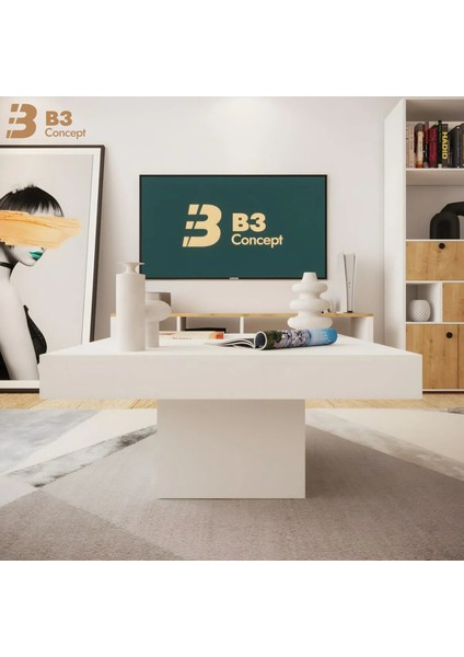 Nort Iı Serisi Modern Dekoratif Kare Salon Orta Sehpa Beyaz