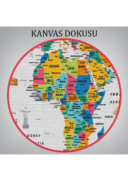 Türkçe Dünya Haritası Eğitici-Öğretici Sembollü Bayraklı Dekoratif Kanvas Tablo 2870