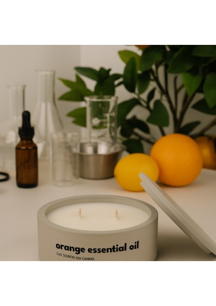 Dekoratif El Yapımı Yatay Mum : Çift Fitilli : Kokulu Soya Mum : Orange Essential Oil