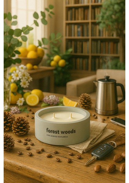 Dekoratif El Yapımı Yatay Mum : Çift Fitilli : Kokulu Soya Mum : Forest Woods