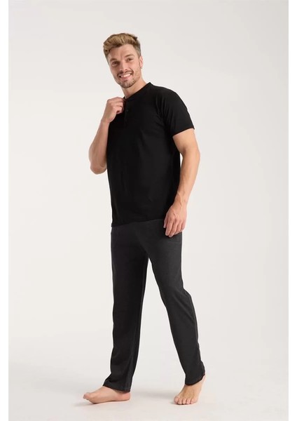 Erkek Füme Düğmeli Yaka Kısa Kol Pijama Takımı modelleri