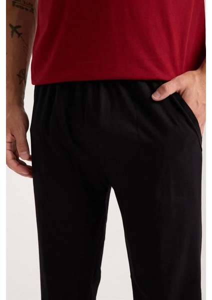 Erkek Bordo Düğmeli Yaka Kısa Kol Pijama Takımı