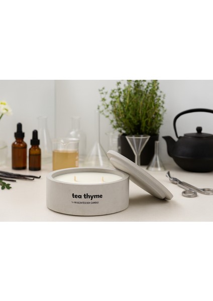 Dekoratif El Yapımı Yatay Mum : Çift Fitilli : Kokulu Soya Mum : Tea Thyme