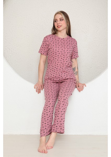 Pembe Yıldızlı Kısa Kollu Yazlık Pijama modelleri