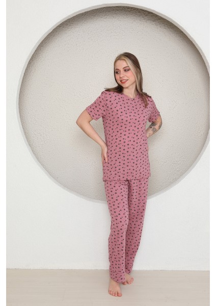 Pembe Yıldızlı Kısa Kollu Yazlık Pijama indirimleri