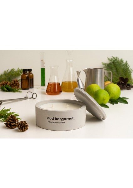 Dekoratif El Yapımı Yatay Mum : Çift Fitilli : Kokulu Soya Mum : Oud Bergamot