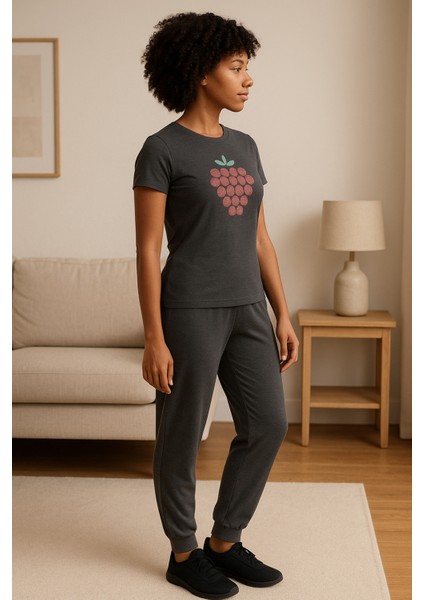 Kadın Kısa Kollu Gri Pijama Takımı Baskılı modelleri