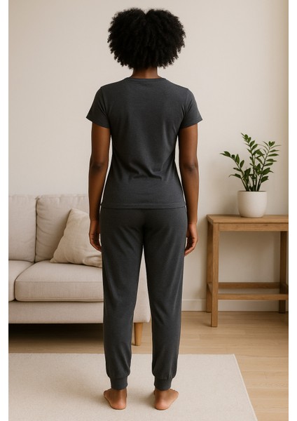 Kadın Kısa Kollu Gri Pijama Takımı Baskılı fırsatları