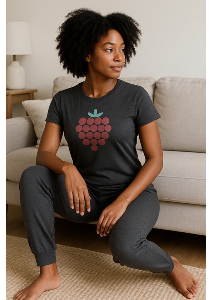 Kadın Kısa Kollu Gri Pijama Takımı Baskılı indirimleri