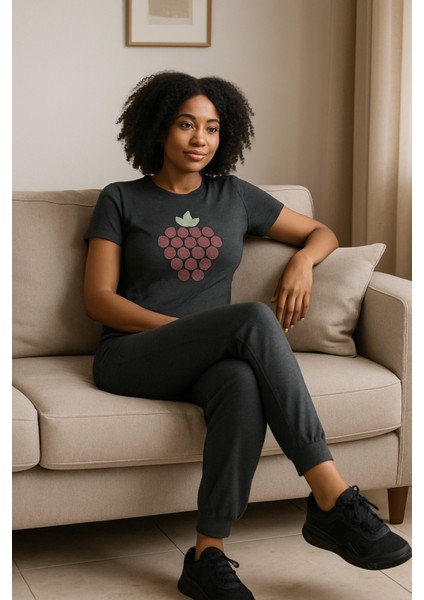 Kadın Kısa Kollu Gri Pijama Takımı Baskılı