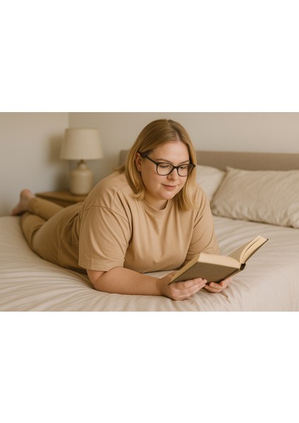 Kadın Büyük Beden Pijama Takımı Kısa Kollu Bej Rengi