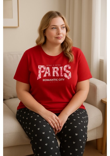 Kırmızı Büyük Beden Pijama Takımı Baskılı fırsatları