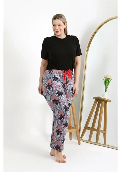 Kadın Pamuklu Büyük Beden Alt Pijama Somon