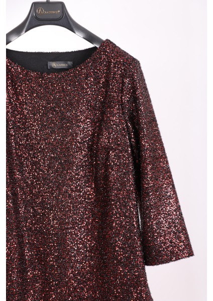 Kadın Bordo Payetli Dantelli Truvakar Kol Dizüstü Abiye Elbise fiyatları