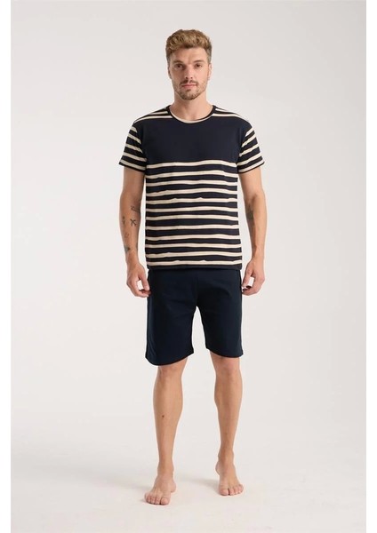 Erkek Lacivert Sıfır Yaka Kısa Kol Şortlu Pijama Takımı fiyatları
