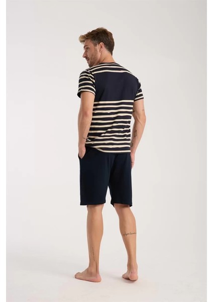 Erkek Lacivert Sıfır Yaka Kısa Kol Şortlu Pijama Takımı modelleri