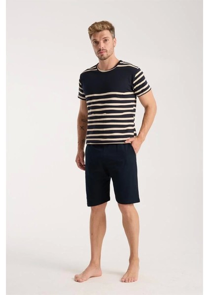 Erkek Lacivert Sıfır Yaka Kısa Kol Şortlu Pijama Takımı fırsatları