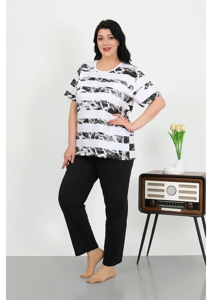 Kadın Büyük Beden Kısa Kol Penye Pijama Takımı Beyaz fiyatları