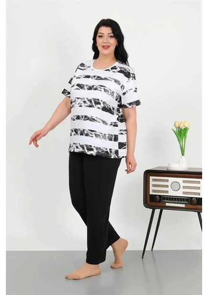 Kadın Büyük Beden Kısa Kol Penye Pijama Takımı Beyaz modelleri