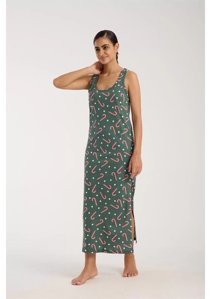 Kadın Kalın Askılı Yırtmaçlı Uzun Yeşil Gecelik fiyatları