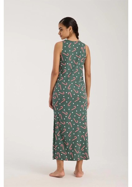 Kadın Kalın Askılı Yırtmaçlı Uzun Yeşil Gecelik indirimleri