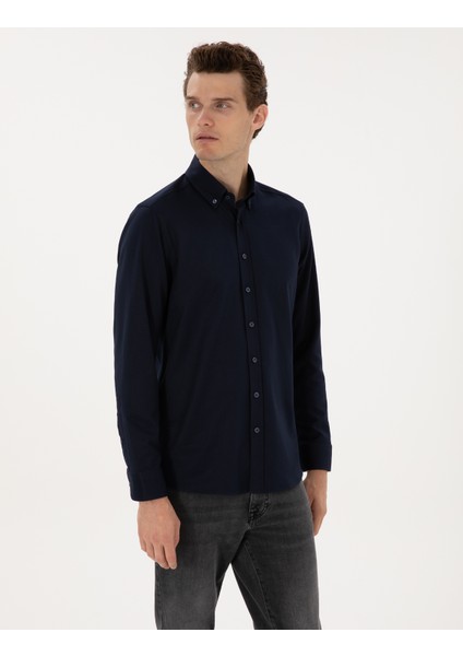 Erkek Lacivert Mikro Desenli Slim Fit Uzun Kollu Gömlek 50316747-VR033 modelleri