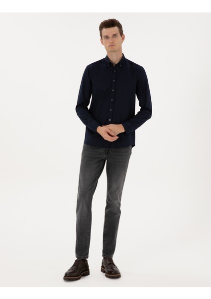 Erkek Lacivert Mikro Desenli Slim Fit Uzun Kollu Gömlek 50316747-VR033 fırsatları