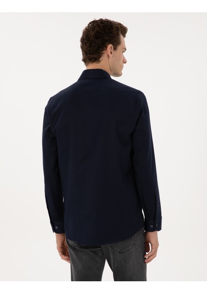 Erkek Lacivert Mikro Desenli Slim Fit Uzun Kollu Gömlek 50316747-VR033 indirimleri