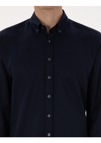 Erkek Lacivert Mikro Desenli Slim Fit Uzun Kollu Gömlek 50316747-VR033