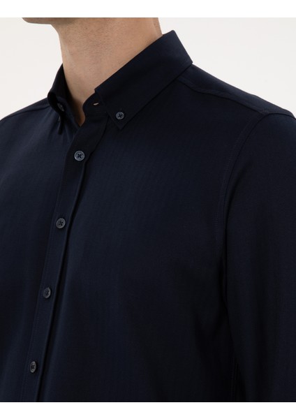 Erkek Lacivert Mikro Desenli Slim Fit Uzun Kollu Gömlek 50316747-VR033