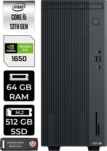 Expertcenter P500 Mini Tower Intel Core I5 13420H 64GB 512GB SSD GTX1650/4GB W11H Masaüstü Bilgisayar & Per4 USB Bellek P500I58512B0DP2377
