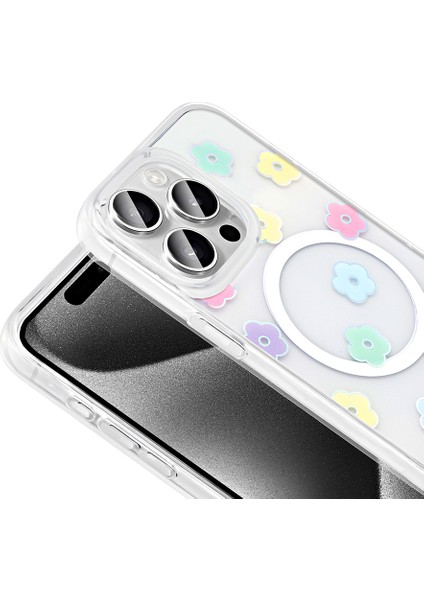 Apple iPhone 15 Pro Max Uyumlu Magsafe Özellikli Folk Kapak Papatya modelleri