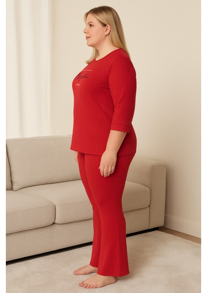 Kırmızı Kadın Büyük Beden Pijama Takımı modelleri