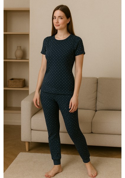 Kadın Siyah Pijama Takımı Kısa Kollu Kalp Baskılı fiyatları