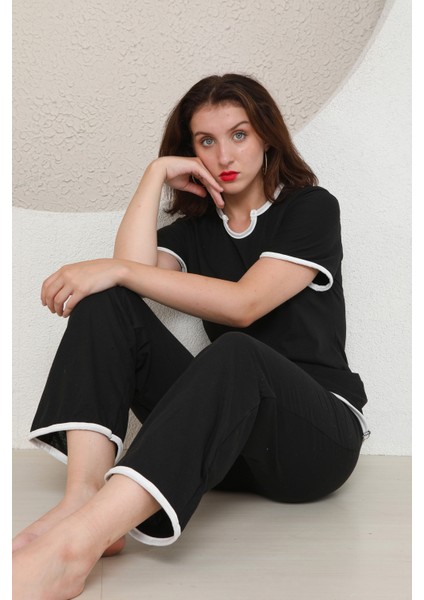 Kadın Pijama Takımı Kısa Kollu Siyah fırsatları