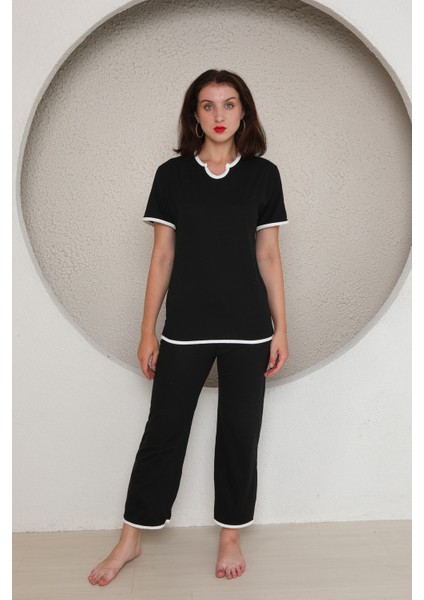 Kadın Pijama Takımı Kısa Kollu Siyah