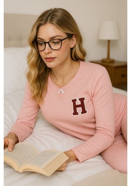 Uzun Kollu Pembe Pijama Takımı H