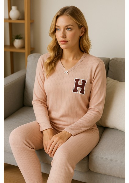 Uzun Kollu Pembe Pijama Takımı H fırsatları