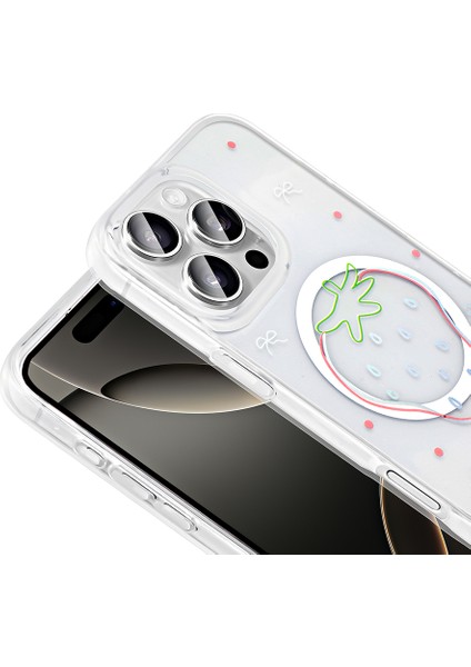 Apple iPhone 16 Pro Max Uyumlu Magsafe Özellikli Folk Kapak Çilek modelleri