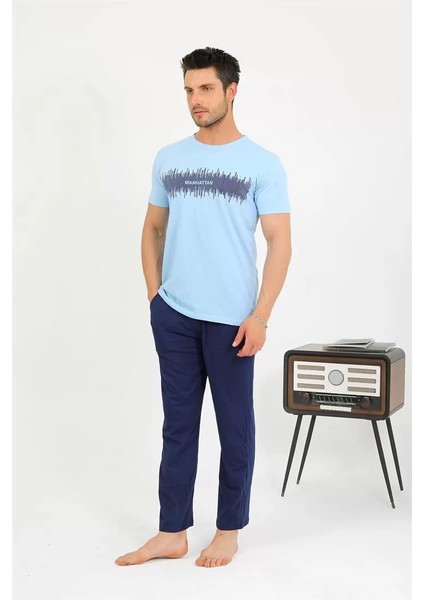 Erkek Pamuk Kısa Kol Pijama Takım Mavi fiyatları