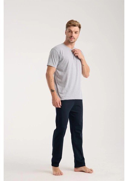 Erkek Gri Düğmeli Yaka Kısa Kol Pijama Takımı indirimleri